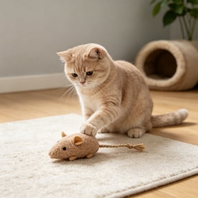 Realistic Puffy Mouse Cat Toy with Catnip, Interactive Plush Teaser for Small Medium Large Cats, Khaki, Durable Chewable with Squeaker for Anxiety Relief and Training