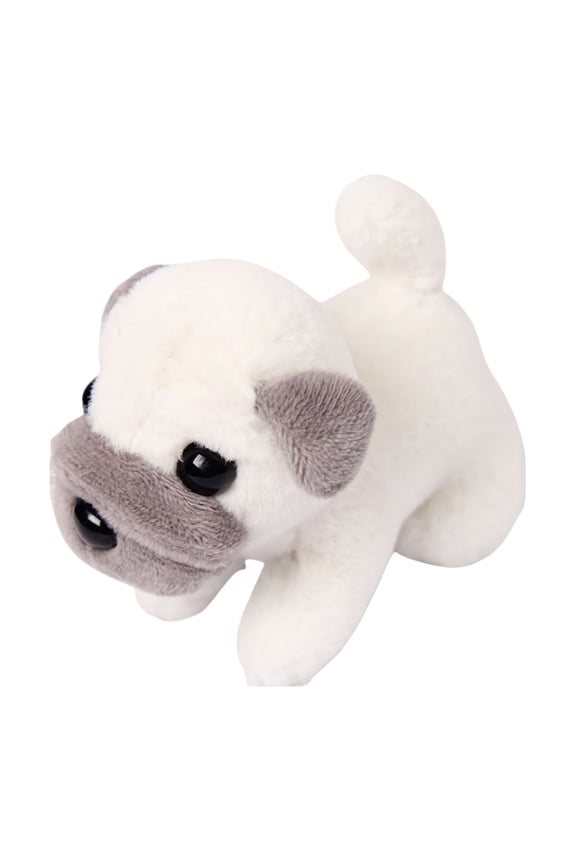 White and Grey Pug Plush Soft Stuffed Puppy Dog Toy for Desktop Companionship and Pet Themed Room Decoration