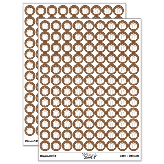 Realistic Pumpkin Fall Thanksgiving Halloween Round Sticker Set - Brown - Gloss Finish - 0.50" Size