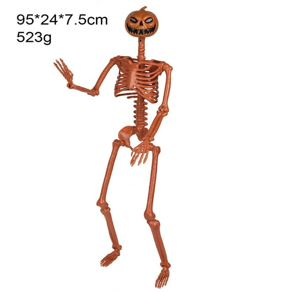 Realistic Pumpkin Skeleton Figurine, Fun Halloween Horror Bones for Haunted House Decor, Horror Bar Halloween Decoration Props, Great Halloween Ornaments with Horror Vibe Indoor & Outdoor