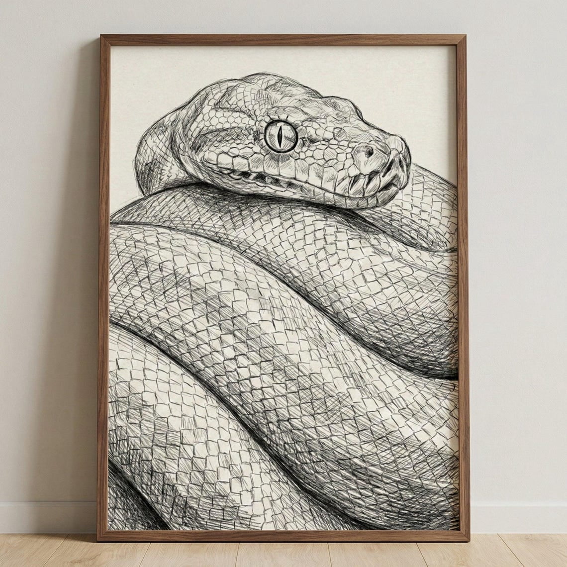 White Baby Python Snakes Realistic Python Snake Pencil Sketch Wall Art Print, Black And White ...