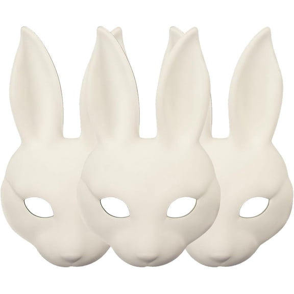 Realistic Rabbit Mask,3Pcs Half Face Bunny Mask,DIY Blank Masks Craft,Easter Funny Animal White Bunny Masks Fancy Dress for Halloween Carnival Costume Party,DIY Easter Rabbit Costume