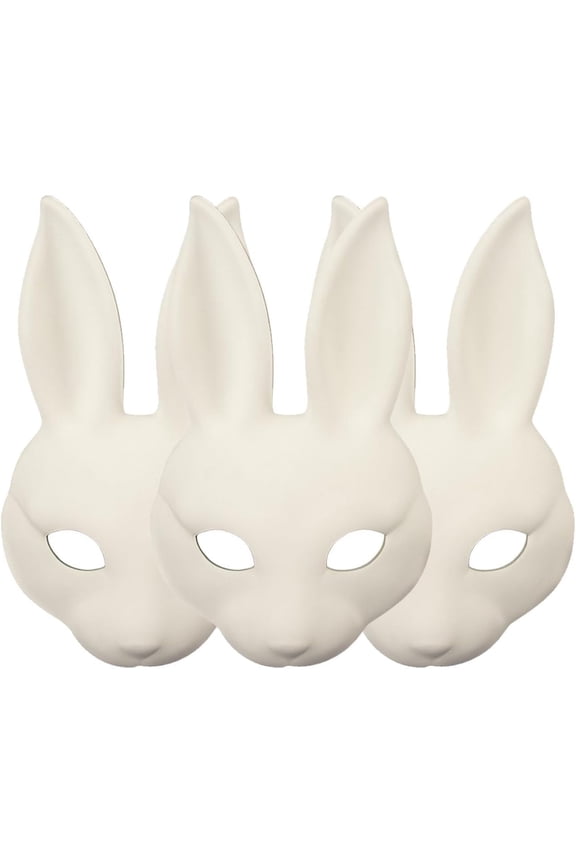 Realistic Rabbit Mask,3Pcs Half Face Bunny Mask,DIY Blank Masks Craft,Easter Funny Animal White Bunny Masks Fancy Dress for Halloween Carnival Costume Party,DIY Easter Rabbit Costume