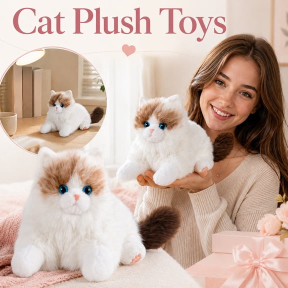 Realistic Ragdoll Cat Plush Toy, Fluffy Lifelike Kitten Stuffed Animal, Soft Huggable Kitty Doll, Home Decor Gift for Girls Women