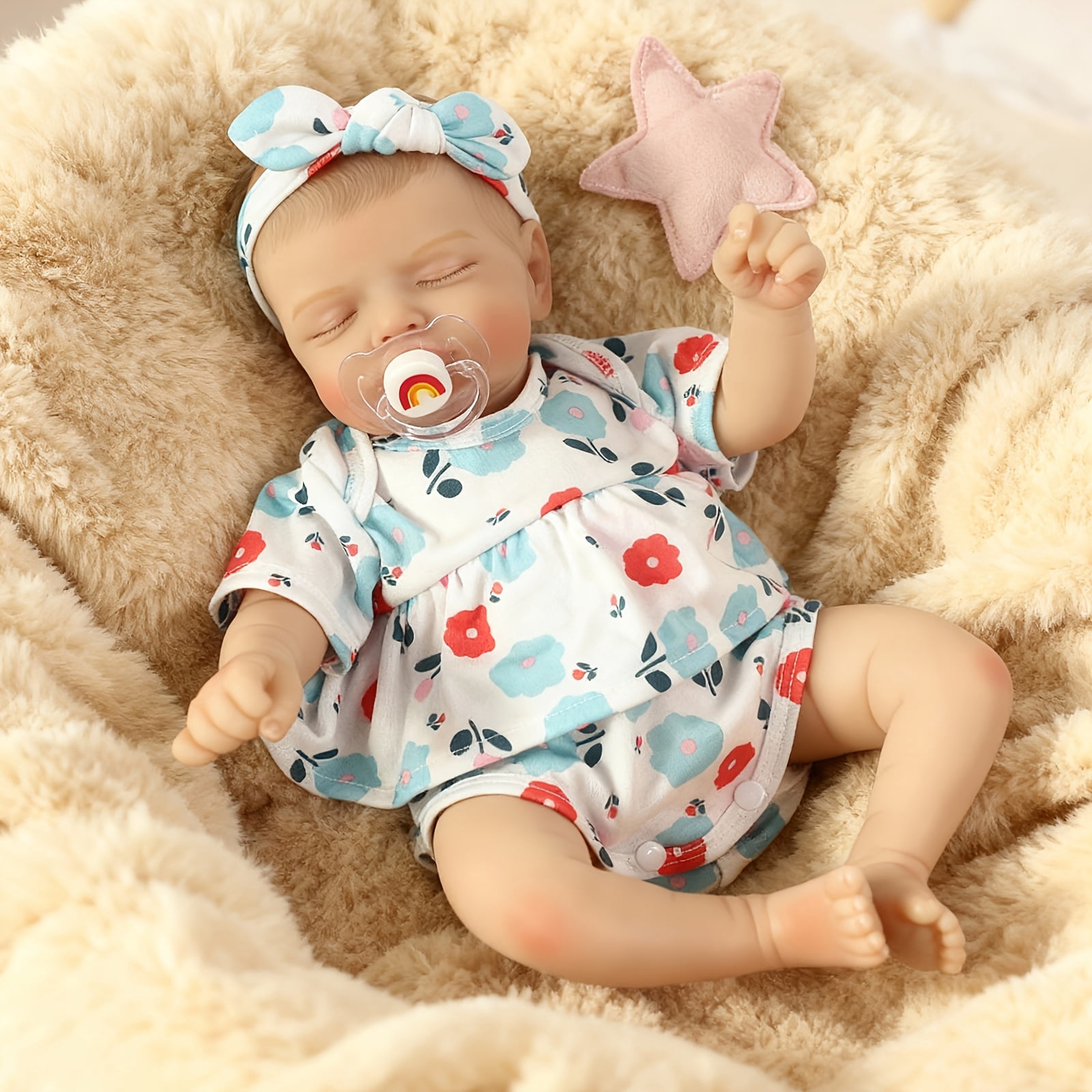 Realistic Reborn Baby Doll, 18 Inch Sleeping Baby Doll, Soft Cloth Body Lifelike Newborn Doll With Feeding Accessories, Baby Doll Toy Gift For Kids Age 3+
