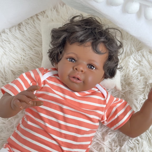 Realistic Reborn Baby Dolls 21 inch African American Real Life Newborn Cloth Body & Vinyl Limbs with Outfit and Feeding Toy for Age 3 And Up
