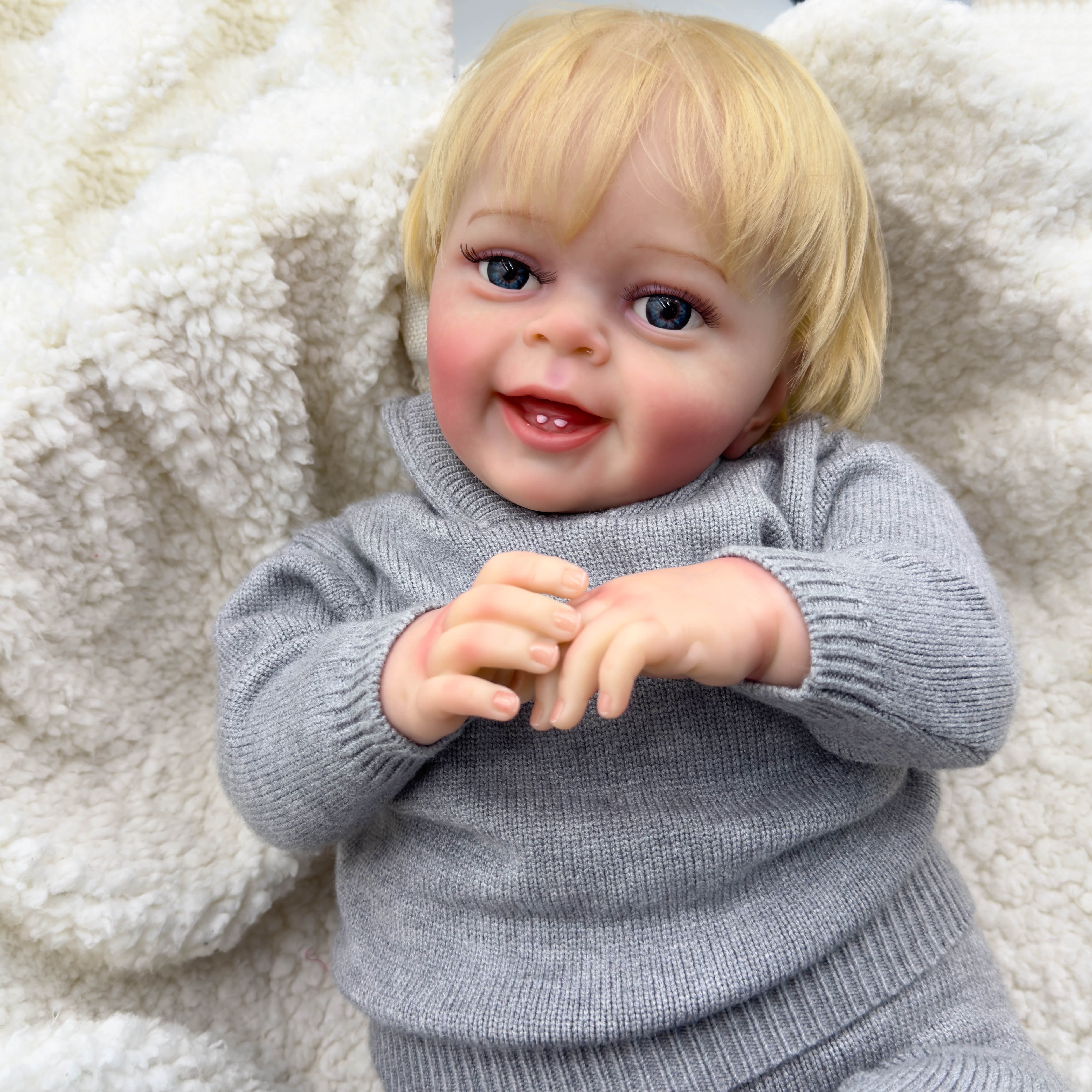 Realistic Reborn Baby Dolls 24 inch Lifelike Newborn Dolls Cloth Body Poseable Smiling Real Life Baby Dolls with Complete Accessories for Kids 3+ Years