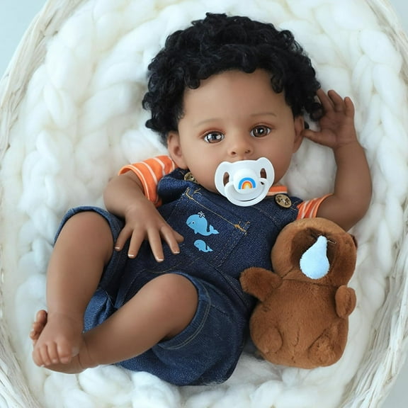 Realistic Reborn Baby Dolls Black-20 Inch African American Newborn Baby Doll, Lifelike Weighted Soft Body, Christmas Birthday Gift
