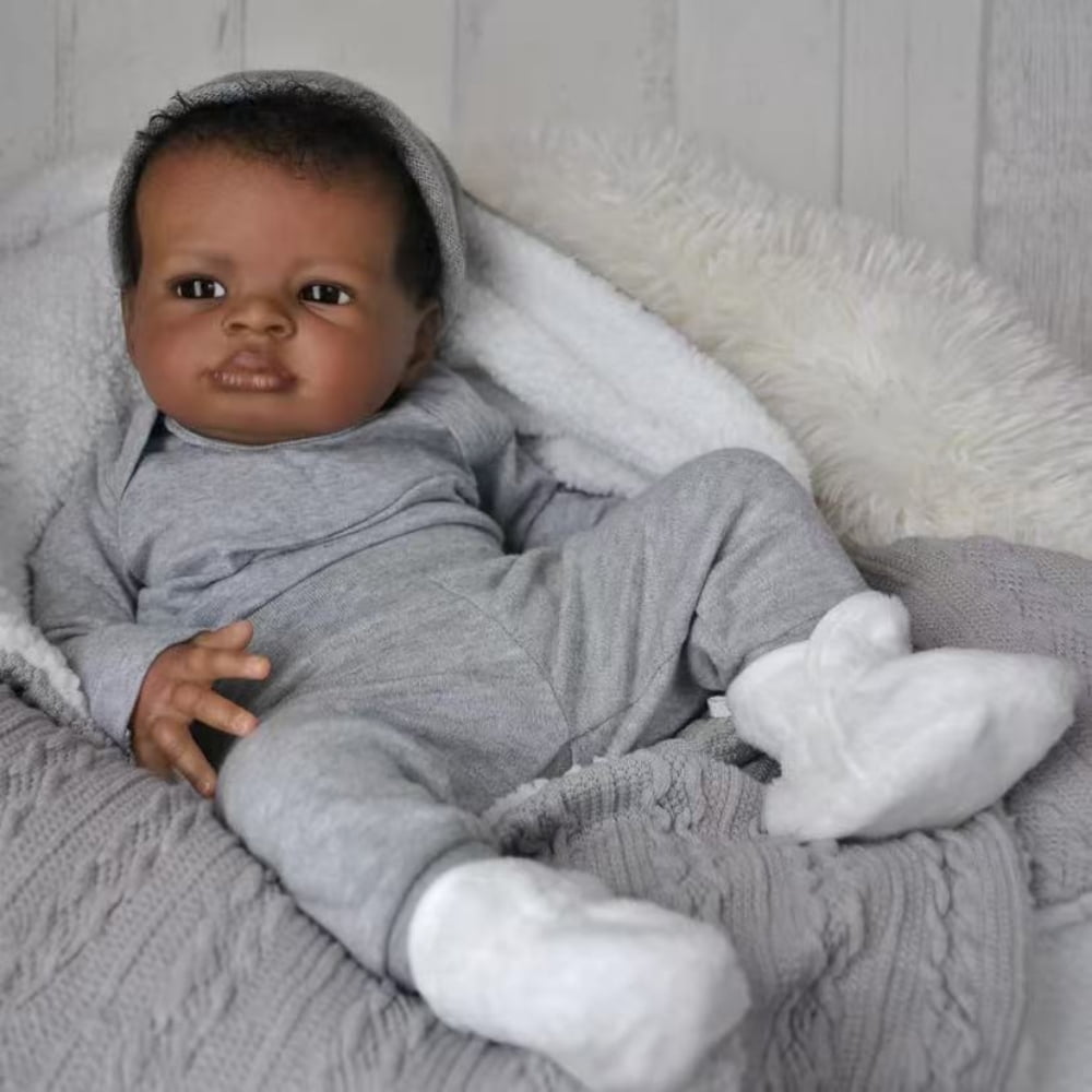 Realistic Reborn Baby Dolls Black 20 Inch African American Newborn Boy Doll That Looks Real, Lifelike Weighted Soft Body Gift for Kids Age 3+