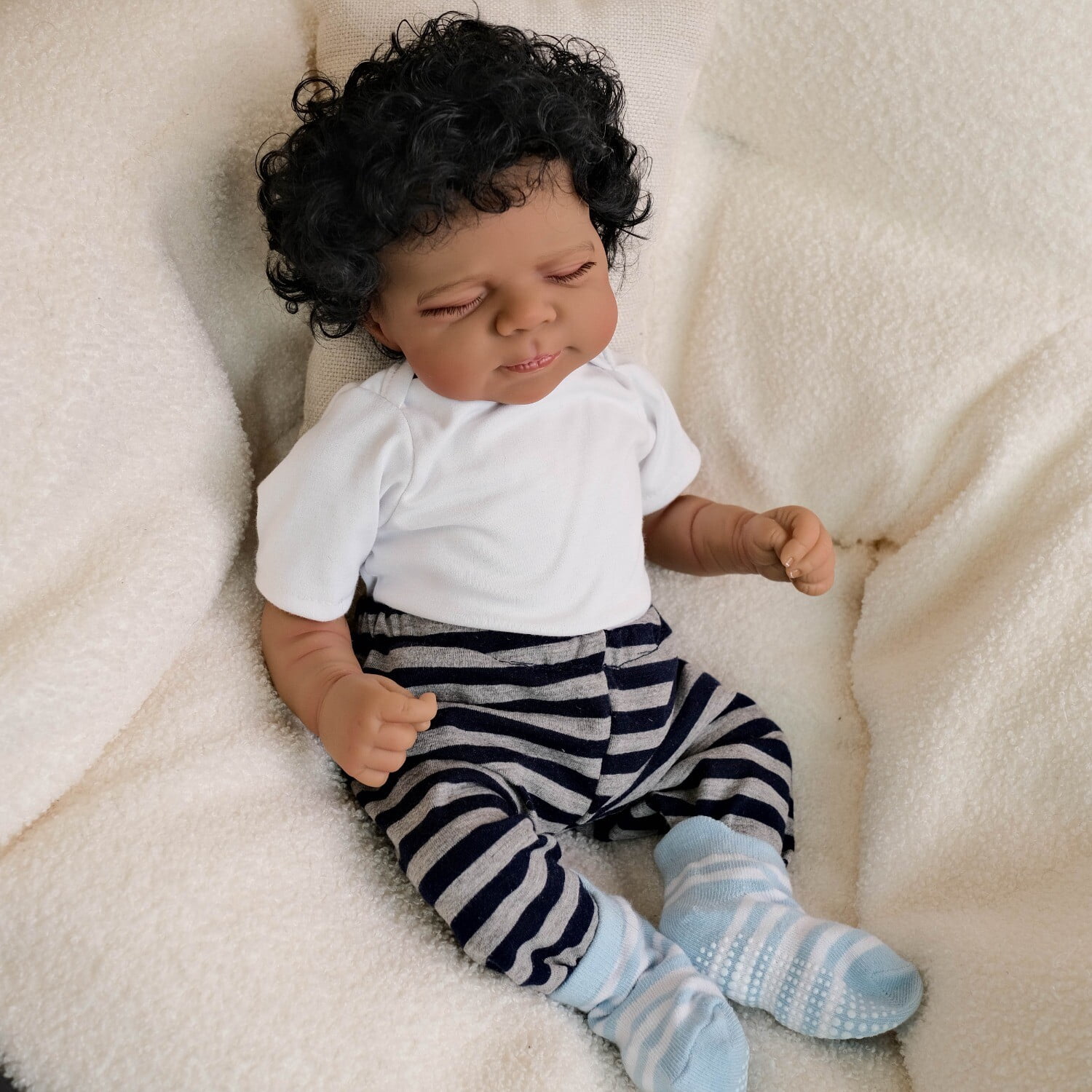 Realistic Reborn Baby Dolls Black Boy - Sleeping 18 inch Real Life Newborn African American Handmade Doll Gift Box for Kids Age 3+