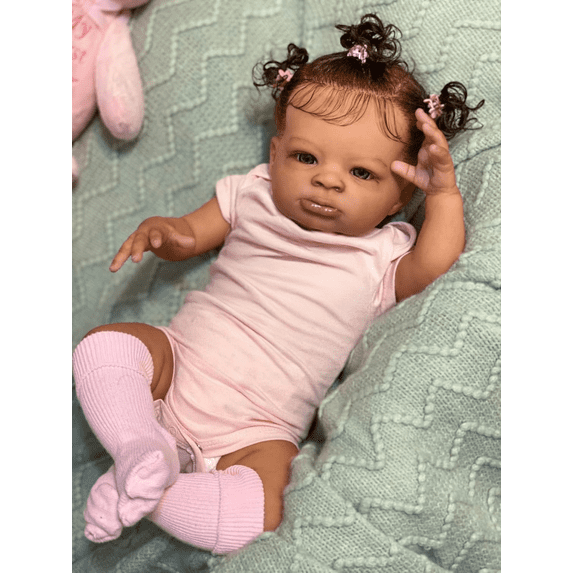 Realistic Reborn Baby Dolls Black Girl 20 Inch African American Newborn Baby Doll, Lifelike Weighted Soft Body, Gift for Kids Age 3+