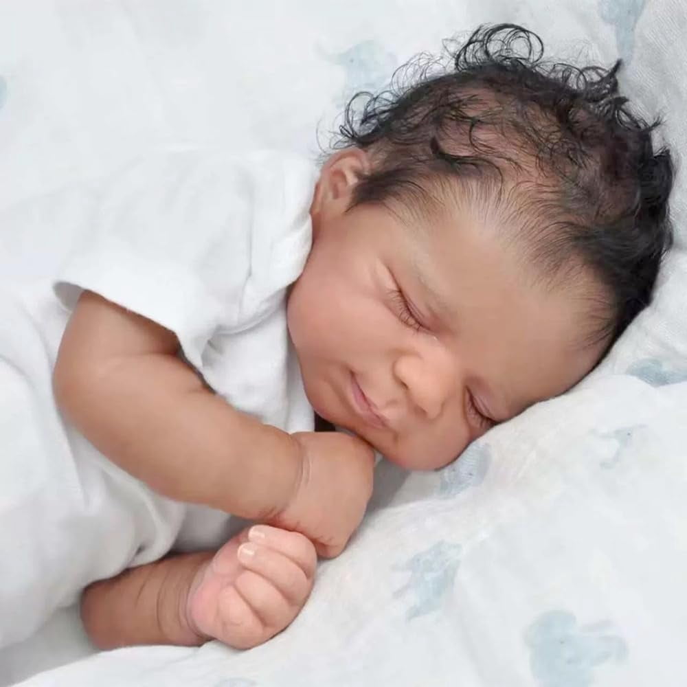 Realistic Reborn Black Boy Doll - 19 Inch Newborn Real Life Baby Doll  Cloth Body Weighted African American Bebe Reborn Lifelike Sleeping Dolls with Clothes and Toy Gifts for Kids
