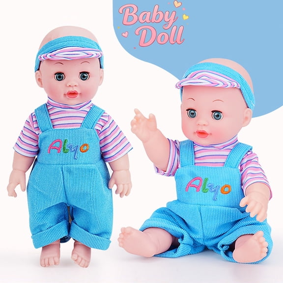 Realistic Reborn Boy Baby Doll, Vinyl Doll with Washable Cloth Striped Top Overalls&Hat,Removable Poseable Limbs Dress Up Play Toy, Cuddly Christmas Birthday Gift for Toddlers Kids Girls Boys Ages 3+