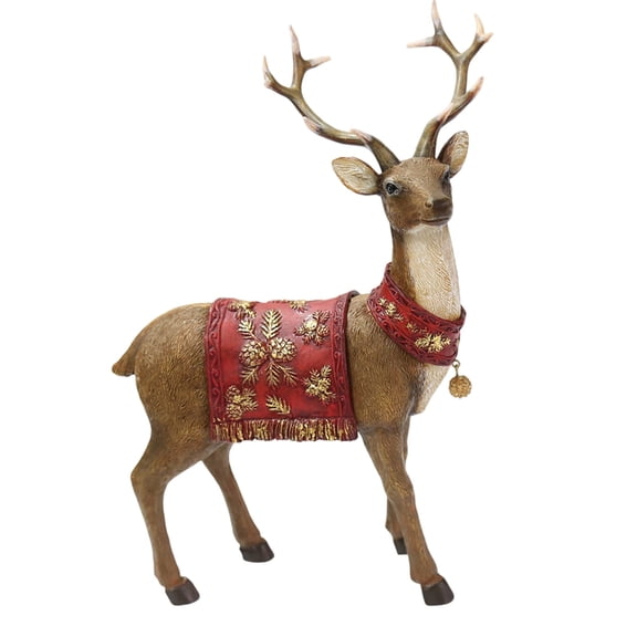 Realistic Reindeer Figurines Christmas Decor, Long Antlered Deer Model for Home Tabletop, Shelf, Holiday