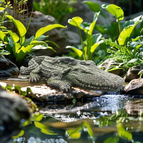 Realistic Resin Crocodile Garden Statue - Decorative Alligator Ornament for Pondside, Aquarium Landscaping & Outdoor Yard Decor, Weatherproof Wildlife Sculpture for Fish Tanks and Home Accessories