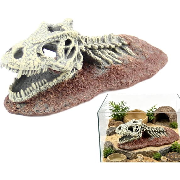 Fishbone Skeleton Image Realistic Resin Dinosaur Skull Aquarium Skeleton Decor, Spacious Cave ...