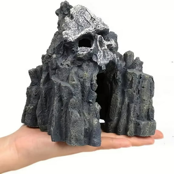 Realistic Resin Skull Cave – Reptile Hideout, Aquarium Decor, Fish Tank Ornament – Perfect for Lizards, Snakes, Hermit Crabs & Aquatic Pets​