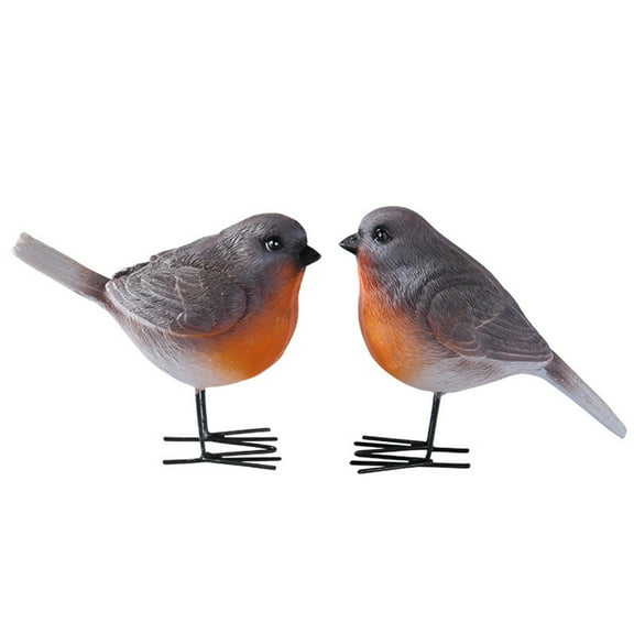 Realistic Robin Statue, 2Pcs Lifelike Birds Sculptures&Statues, Animal Robins Statue for Home Garden Yard Indoor Outdoor,Birds Figurine Shelf Decor Gift