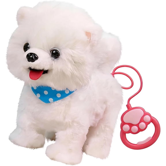 Realistic Robot Dogs 2026, Robot Dog,Interactive Walking Plush Puppy Toy Dog,Touch Sensing, Voice Mimic, Sounds, Tongue & Licking Motion,Leash Remote,Battery Powered (White A)