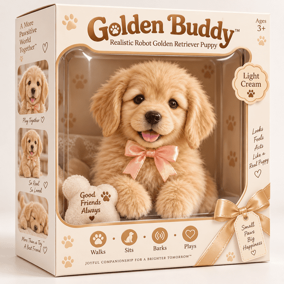 Realistic Robot Golden Retriever Puppy, Interactive Toy Puppy with Walking Sitting Barking and Playing Features, Cute Plush Robotic Dog Gift for Kids & Dog Lovers