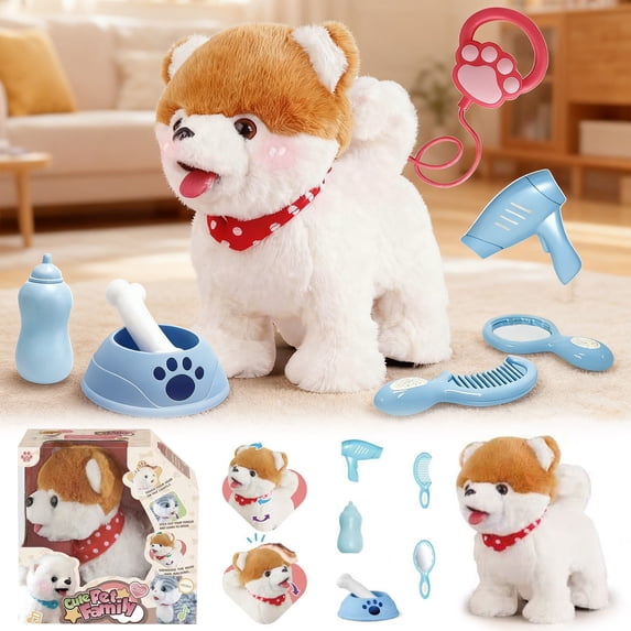 Realistic Robotic Dog Toy Electronic Pet Puppy That Walks Barks Sits Does Tricks Interactive Plush Robot Dog Birthday Gift for K-ids Easter Present Christmas Halloween Gift