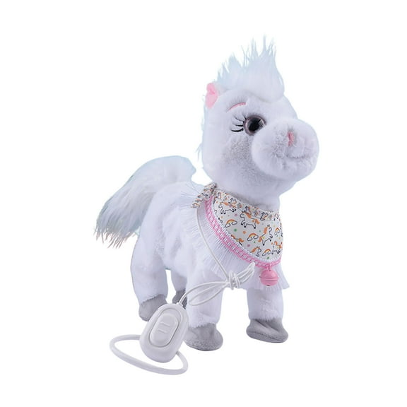 Realistic Robotic Pony Toy Electric Walking Horse with Fringe Apron Wagging Tail Interactive Pet Toy for Gift Birthday Christmas Easter Animal Robot Toy
