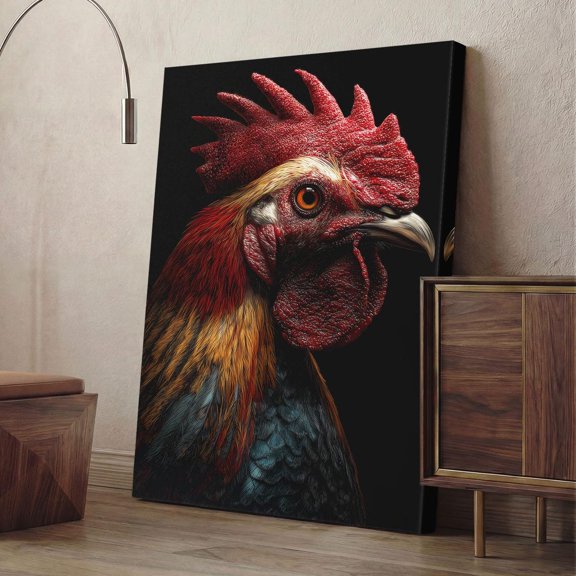 Realistic Rooster Print Farmhouse Kitchen Wall Art Rustic Chicken Portrait, Stretched Canvas 8x10in