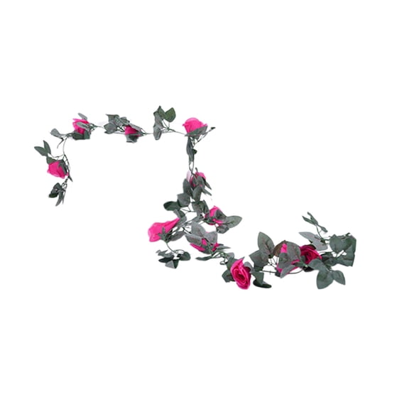 Realistic Rose Garland Hanging Artificial Leaves Vines Romantic Spring Garland for Mantel Table Wedding Decorations, 16 Heads, 6.6ft, Pink, Plastic