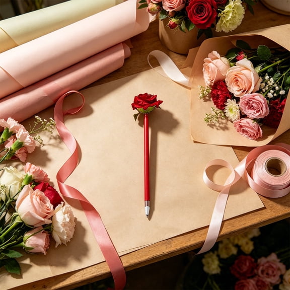 Realistic Rose Shaped Ballpoint Pen, Floral Decorative Writing Pen for Journaling Holiday Gift Party Layout