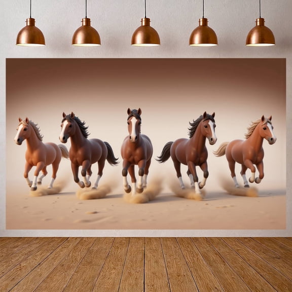 Realistic Running Horse Banner Dynamic Design Galloping Horse Backdrop Earthy Color Palette Wild Animal Motif Display for Western Themed Party Equestrian Event Bedroom Wall Decor