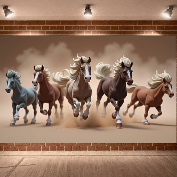 Realistic Running Horse Banner Dynamic Design Galloping Horse Backdrop Earthy Color Palette Wild Animal Motif Display for Western Themed Party Equestrian Event Bedroom Wall Decor