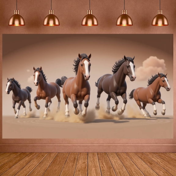 Realistic Running Horse Banner Dynamic Design Galloping Horse Backdrop Earthy Color Palette Wild Animal Motif Display for Western Themed Party Equestrian Event Bedroom Wall Decor