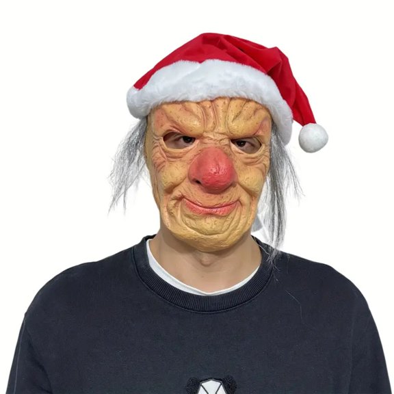 Realistic Santa With Big Nose Old Man Human Face Halloween Christmas Props Adult