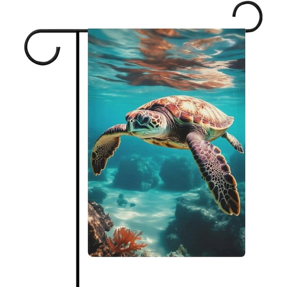 Realistic Sea Turtle Garden Flag 12x18 Inch Double Sided Small Burlap Welcome Yard Decoration for Outside