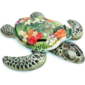 Realistic Sea Turtle Inflatable Ride On Pool Float with Heavy Duty Handles for Pool Rafts and Inflatable Ride Ons