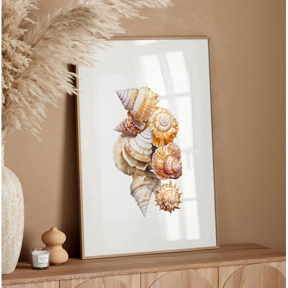 Realistic Seashells Wall Art, Coastal Beach House Decor,, Stretched Canvas 12x16in