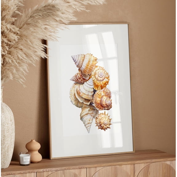 Realistic Seashells Wall Art, Coastal Beach House Decor, Unframed Paper Print Size 8x12