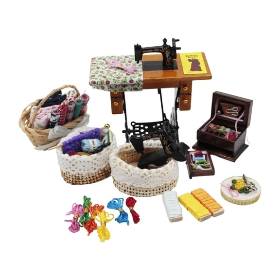 Realistic Sewing Machine Model with Accessories for 1/12 Doll House Scene Decoration