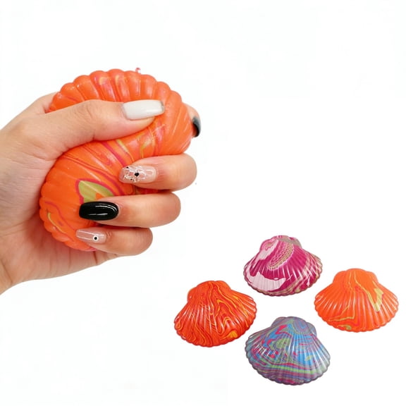 Realistic Shell Squishies Stress Ball, Soft Sea Animal Fidget Toy for Anxiety Relief, Cute Sensory Shell Toy for Beach Party Favors Desk Decor