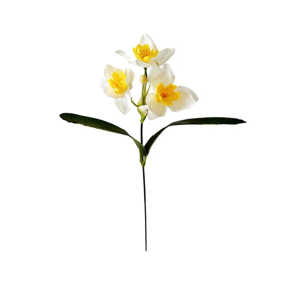 Realistic Silk Daffodil Artificial Flower Narcissus Faux with Green Leaves 18.5 Inch Spring Table Centerpiece for Home Wedding Easter Decor