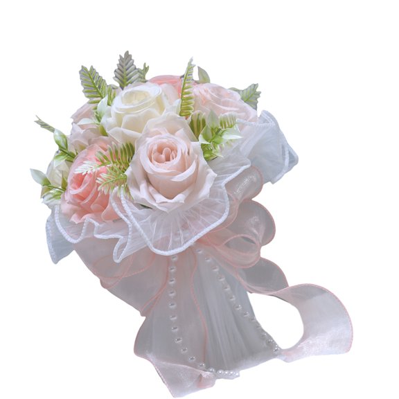 Realistic Silk Flower Bridal Bouquet with Pearls and Tulle – Wedding Ceremony & Formal Occasion Essential