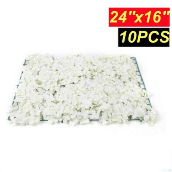 Realistic Silk Flower Wall Panels 10-Pack White Artificial Flower Backdrop 16"x24", Modular DIY Decorative Wall for Weddings, Events, Photo Shoots & Parties