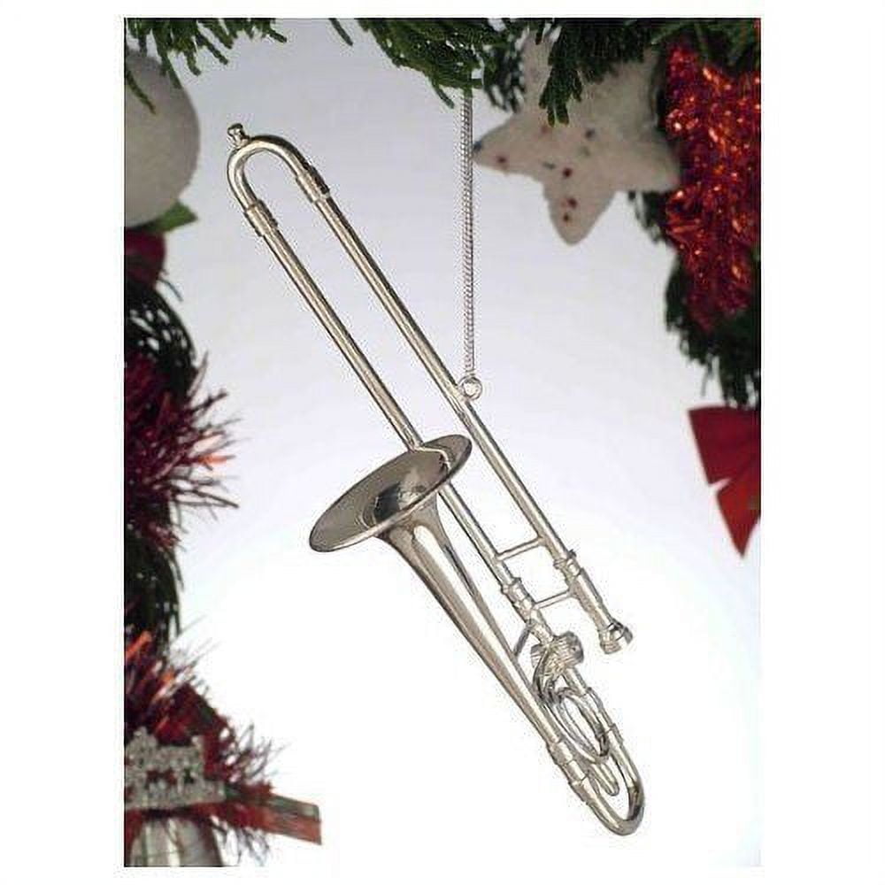 Realistic Silver TROMBONE Christmas Ornament 4" Tall, by Broadway