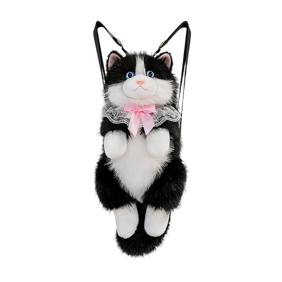 Realistic Simulation Cat Stuffed Animal, Interactive Plush Toy with Music and Bib/Backpack, Animated Kitten Plushie for Kids Gift and Parent-Child Play, Multi-Color