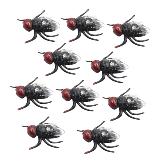 Realistic Simulation Housefly Figures, 10-Piece Artificial Plastic Fly Insects for Pranks, Lifelike Pest Replicas for Party Favors, Biology Science Prop