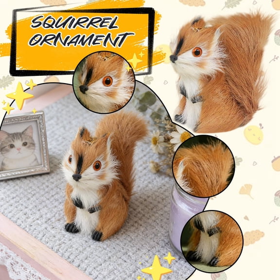 Squirrel Figurine, Lifelike Furry Squirrel Decor With Realistic Appearance, For Home Decor, Office Display, Garden Accent, Party Decoration