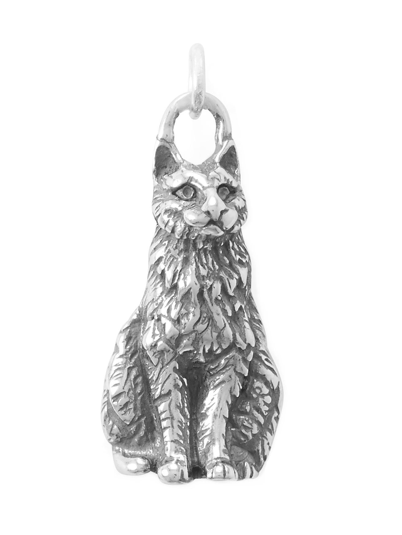 AZUREBELLA JEWELRY Realistic Sitting Cat Charm Sterling Silver