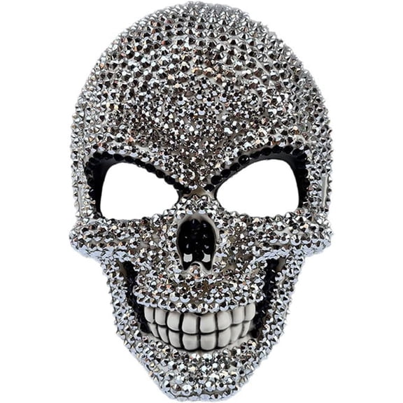 Realistic Skeleton Head Mask,Full Face Glitter Skull Mask,Shiny Rhinestone Skeleton Masks Fancy Dress for Halloween Carnival Costume Party