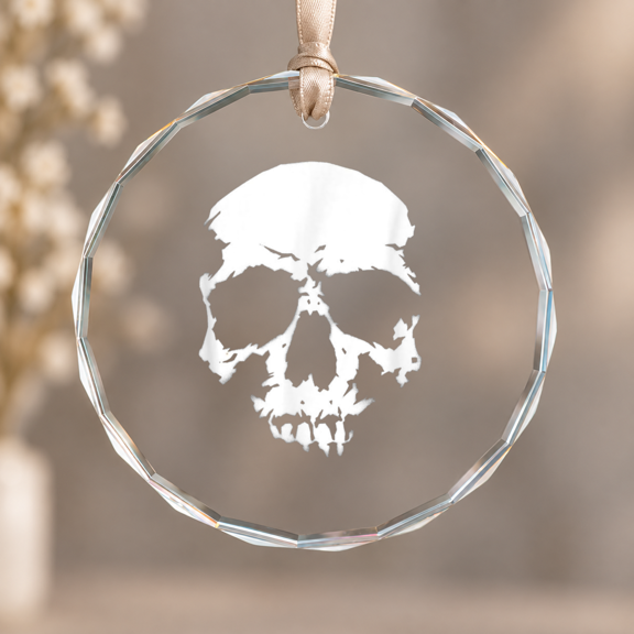 Realistic Skull Biker er Theme Ornament, Hanging Decor, Circle Glass Ornament