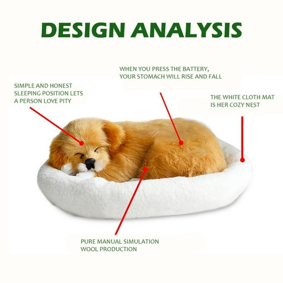 Realistic Sleeping Dog Stuffed Animal Plush Toy, Lifelike Puppy Figure with Simulated Breathing Motion and Mat, Fluffy Pet Companion for Anxiety Relief Home Decor Graduation Gift
